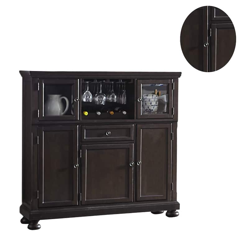 Cappi 54 Inch Curio Bar Cabinet, 2 Glass Doors, Single Drawer, Brown Wood