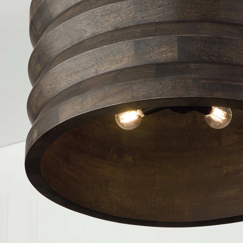22" W x 12" H 1-Light Pendant in Matte Black and Handcrafted Mango Wood in Espresso Stain - 22"W x 11.75"H