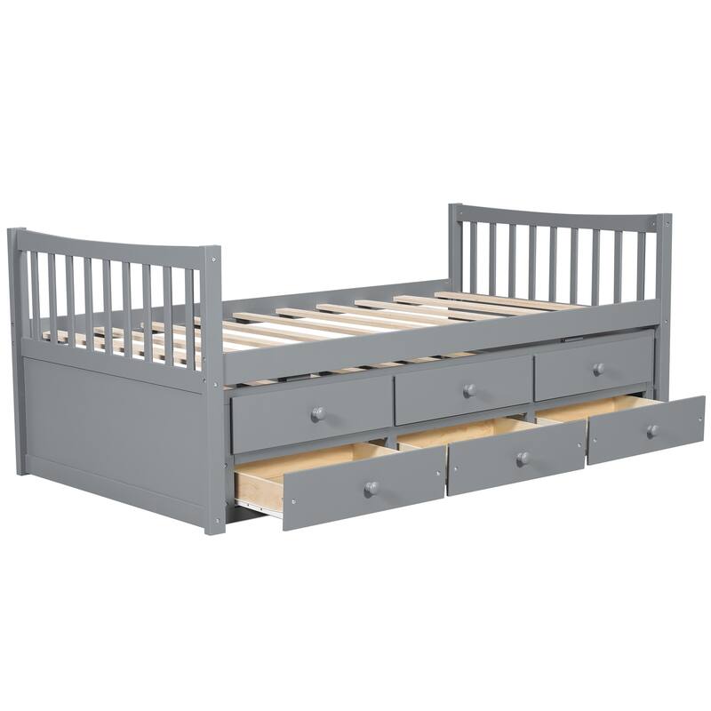 Daybed with Trundle and Drawers Twin Size Modern Wooden Sofa Bed Frame