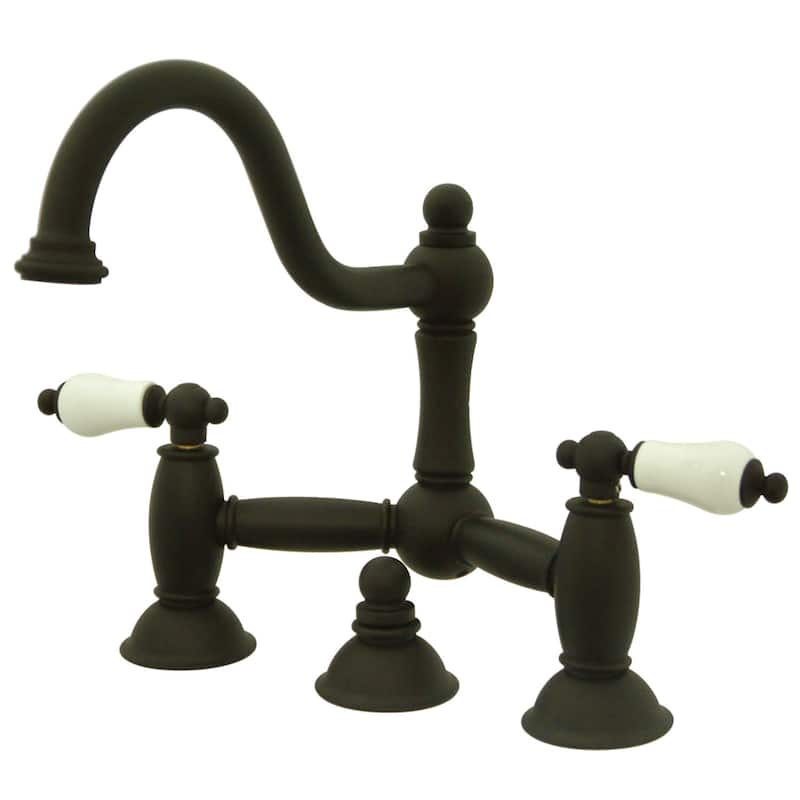 Kingston Brass Restoration Bridge Bathroom Faucet with Pop-Up Drain - Oil Rubbed Bronze