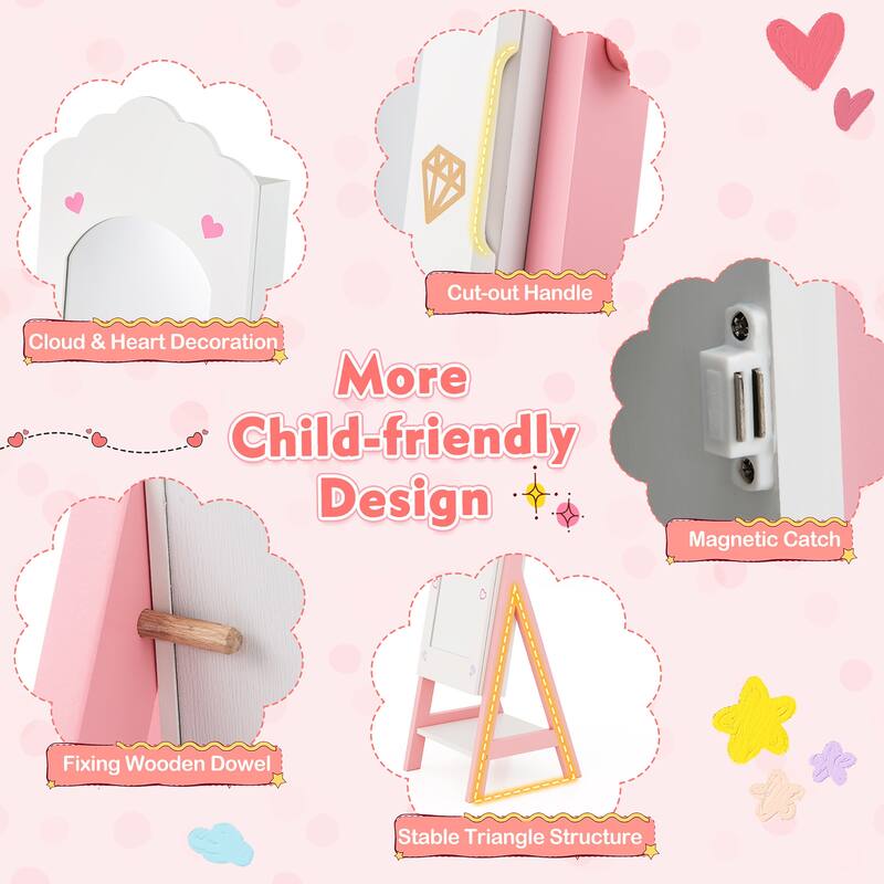 Gymax Kids Vanity Set Princess Makeup Dressing Table & Chair Set w/