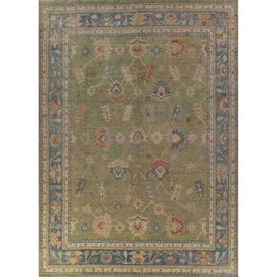 Hand Knotted Oriental 100% Wool Carpet Transitional All-Over Green Oushak Area Rug - 15' 1'' X 12' 2''