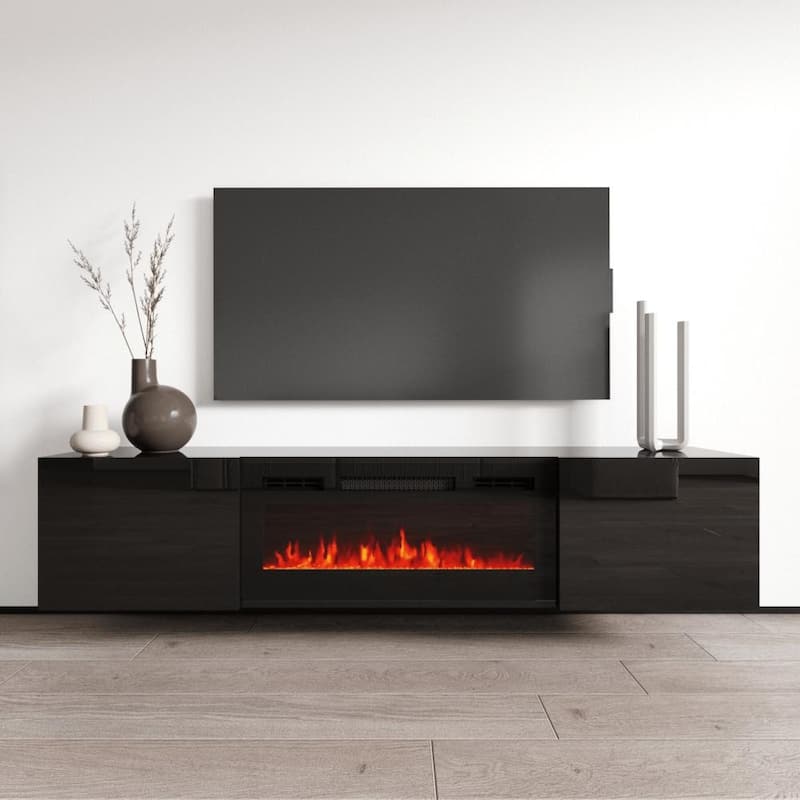 Cali EF Wall Mounted Electric Fireplace Modern 72" TV Stand - Black