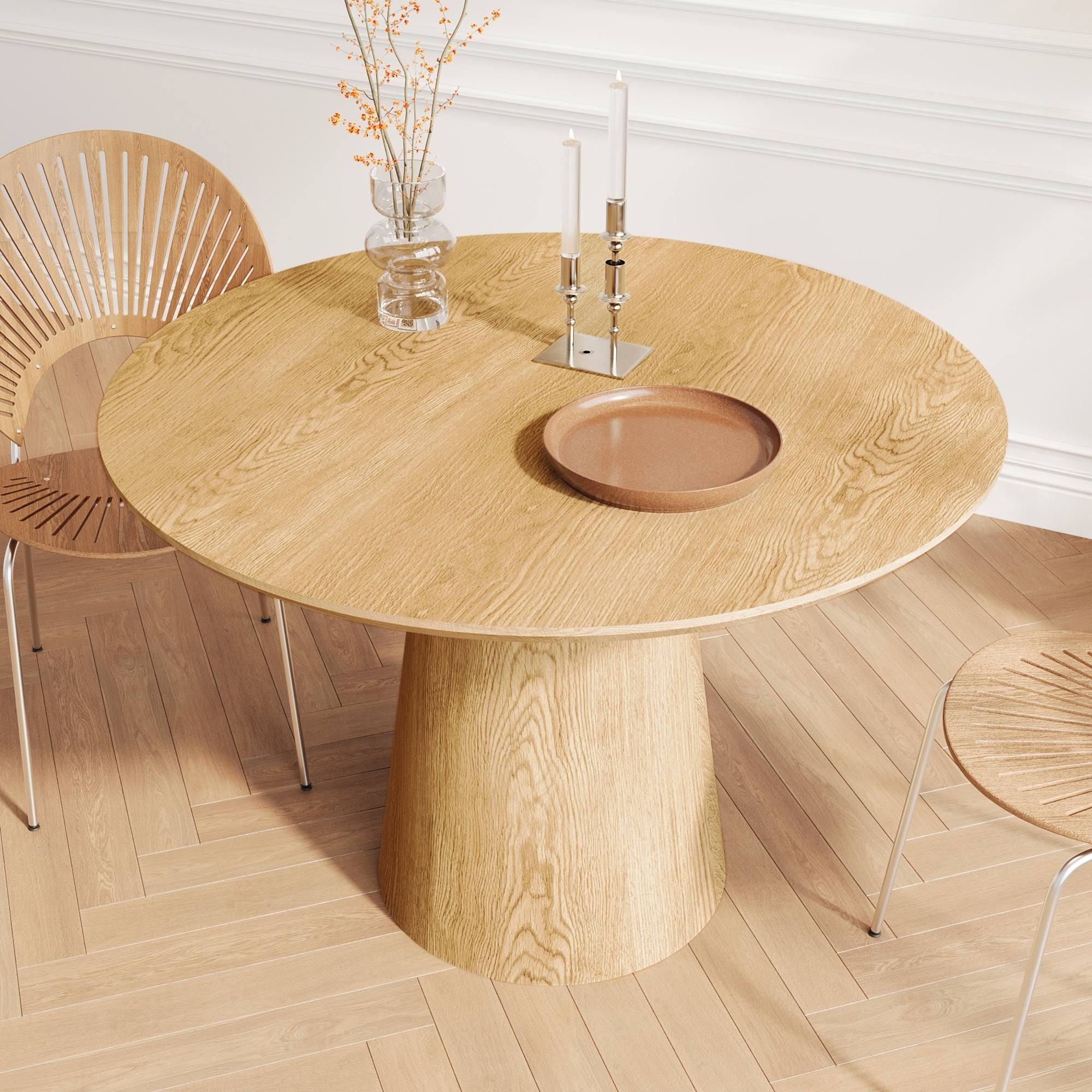 43" Modern Minimalist Round Dining Table with MDF Wood Grain Design