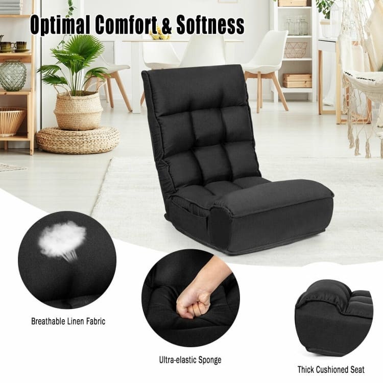 4-Position Adjustable Floor Chair Folding Lazy Sofa - 24" x 26" x 31" (L x W x H)