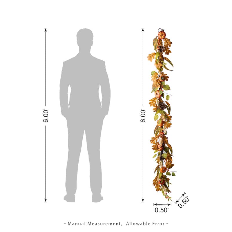 Glitzhome Fall Pumpkin Leaf Pine Cones Floral Swag Wreath Garland Thanksgiving Decor