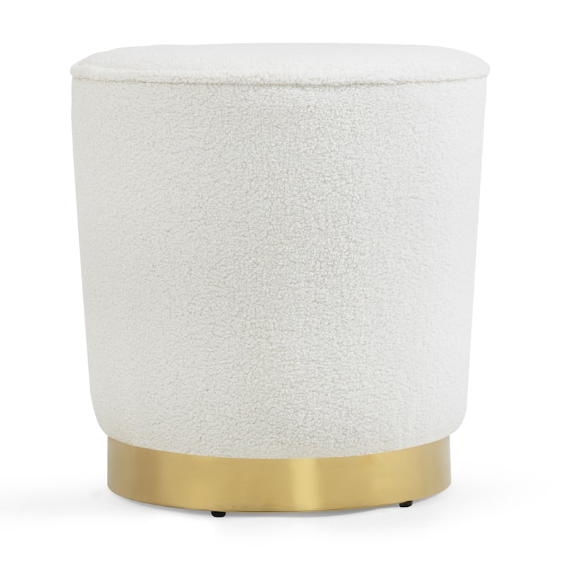 Aysel White Boucle Ottoman with Golden Accent Base