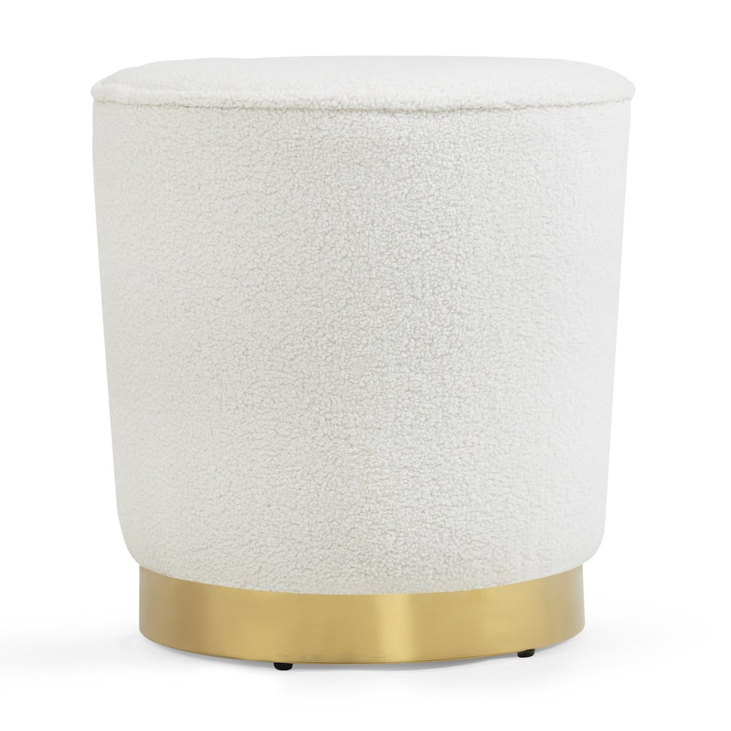 Aysel White Boucle Ottoman with Golden Accent Base