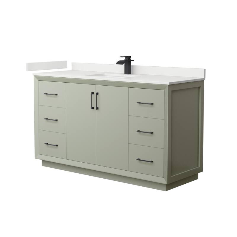 Wyndham Collection WCF414160S-QTZ-UNSMXX Strada 60" Free Standing - Light Green / White Quartz Top / Matte Black