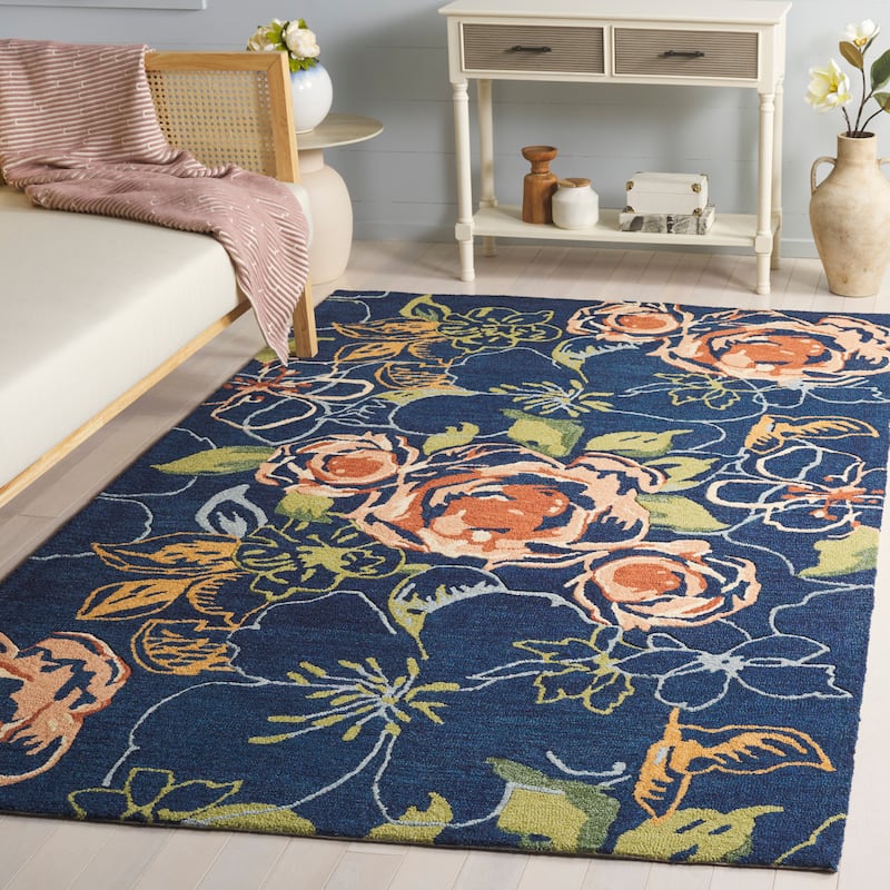 SAFAVIEH Handmade Jardin Roqhaia Floral Wool Rug - Blue/Green - 6' Square