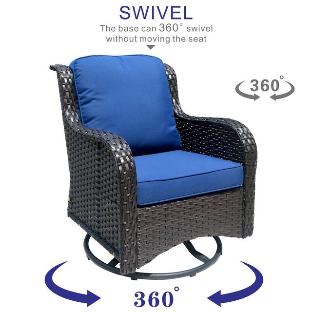OVIOS 3-piece Rattan Wicker Rocking Swivel Chair Set