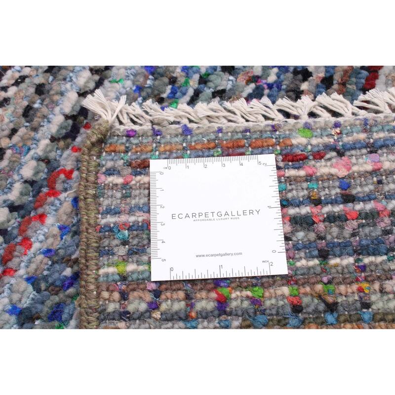 ECARPETGALLERY Hand-knotted Silk Shadow Dark Blue Wool Rug - 7'11 x 10'0