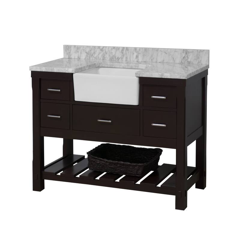 KitchenBathCollection Charlotte 48" Farmhouse Bathroom Vanity with Carrara Marble Top