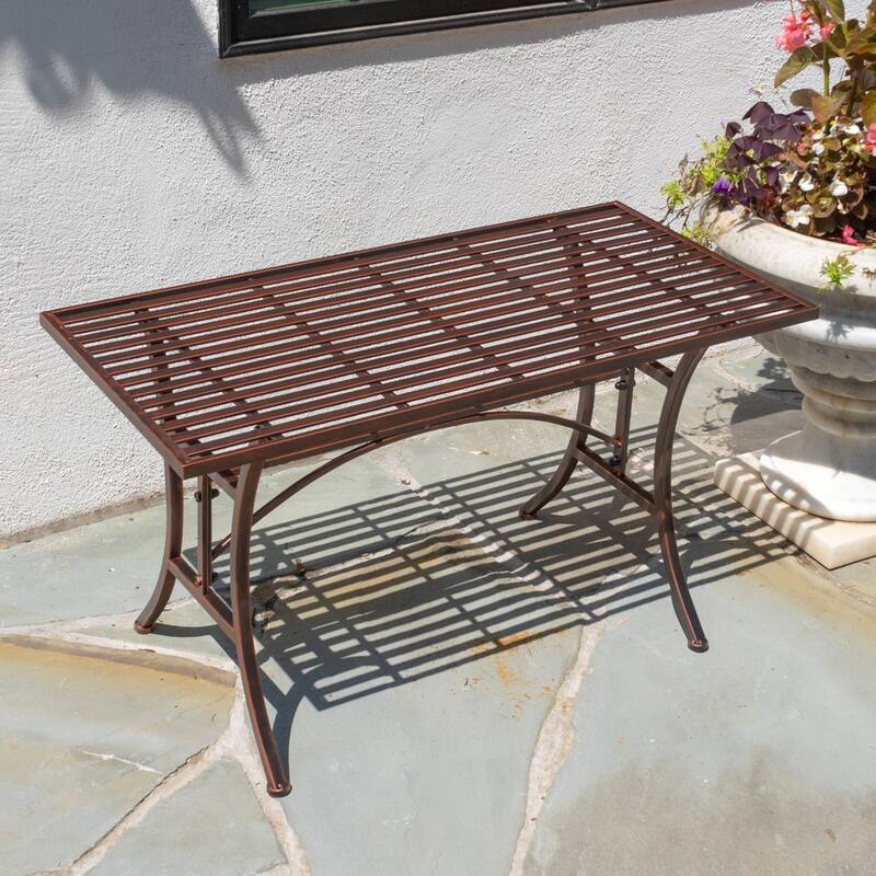 "Valley Forge" Iron Garden Table in Antique Bronze - 39.25x19.5x21.5