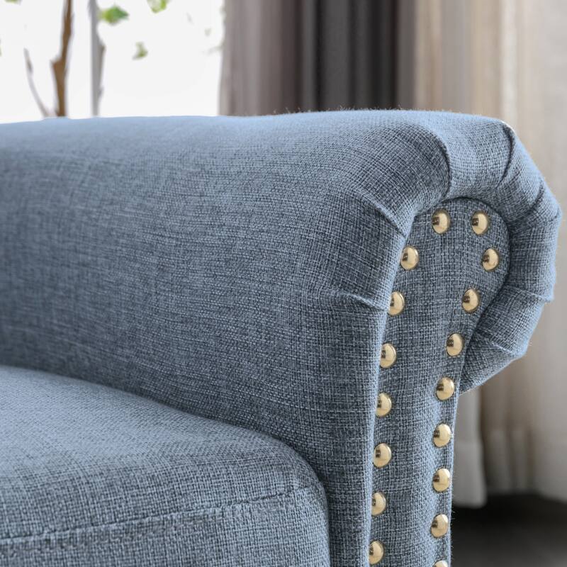 Pushback Linen Tufted Recliner Single Sofa with Nailheads Roll Arm On