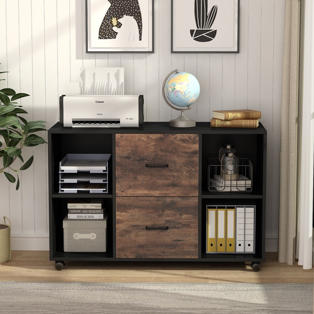 Large Mobile Wood File Cabinet Lateral Filing Cabinet 2 Drawers On Sale Overstock 30394957