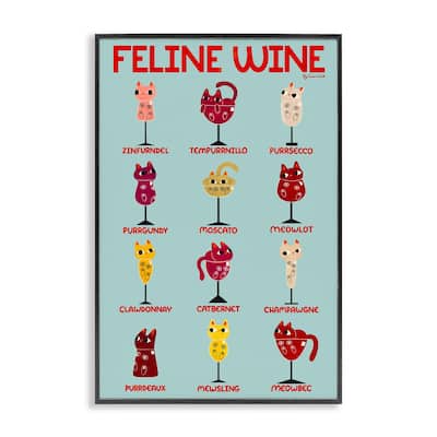 Stupell Clever Feline Wine Drinks Framed Giclee Art Design By Carrie Cantwell