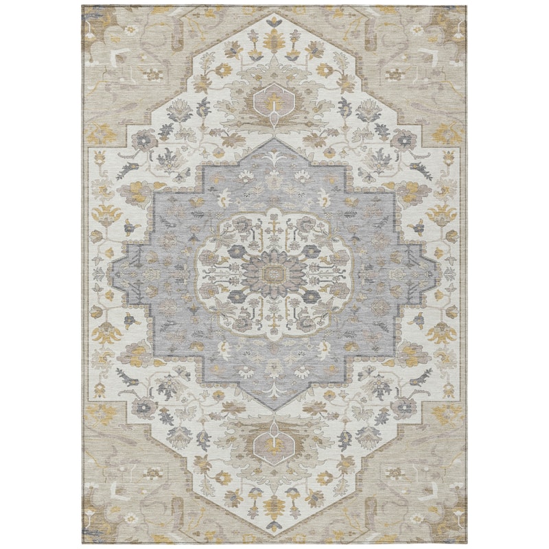 Machine Washable Indoor/ Outdoor Traditional Medallion Chantille Rug