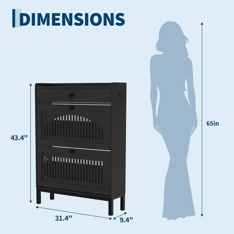 Freestanding 2 Flip Drawer Shoe Cabinet Organizer for Entryway, Hallway, Living Room