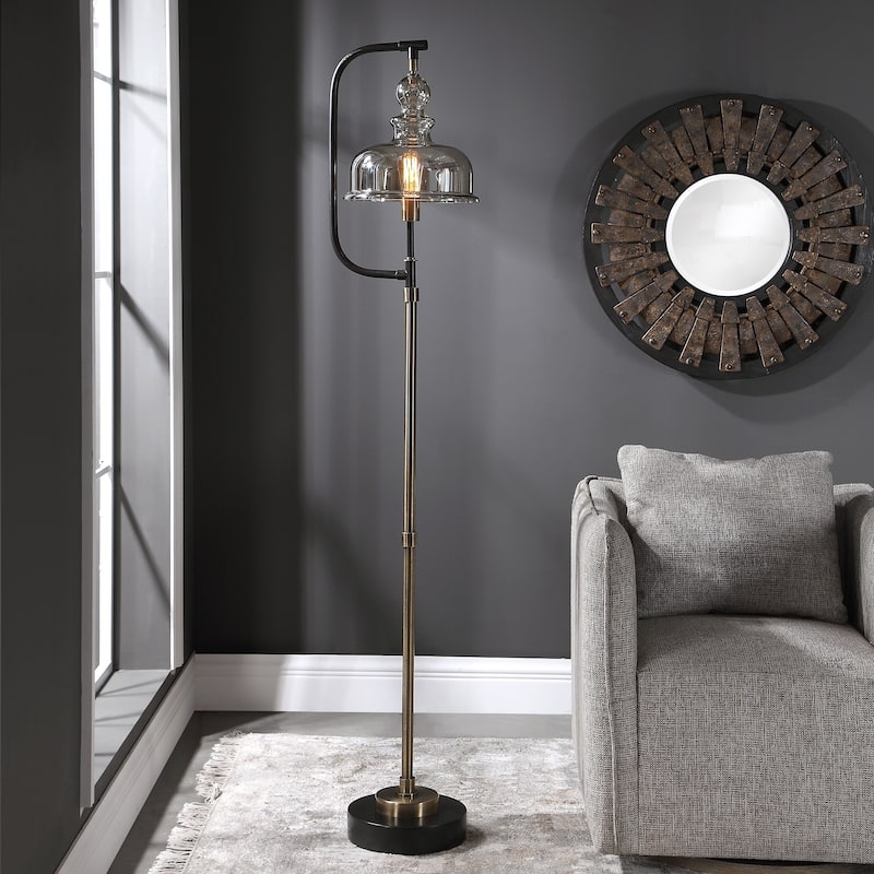Gracefully Curved Floor Lamp with Glass Shade - 68.5" - Black