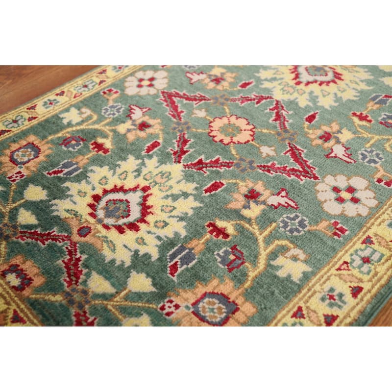 Green Floral Kazak Oriental Foyer Rug Hand-Knotted Wool Carpet - 2'0" x 3'0"