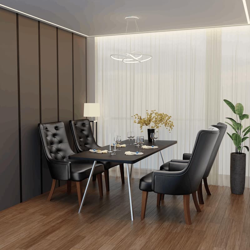 Dining Chair in Leather/Velvet Diamond-Tufted Design Side Chair in Rubberwood