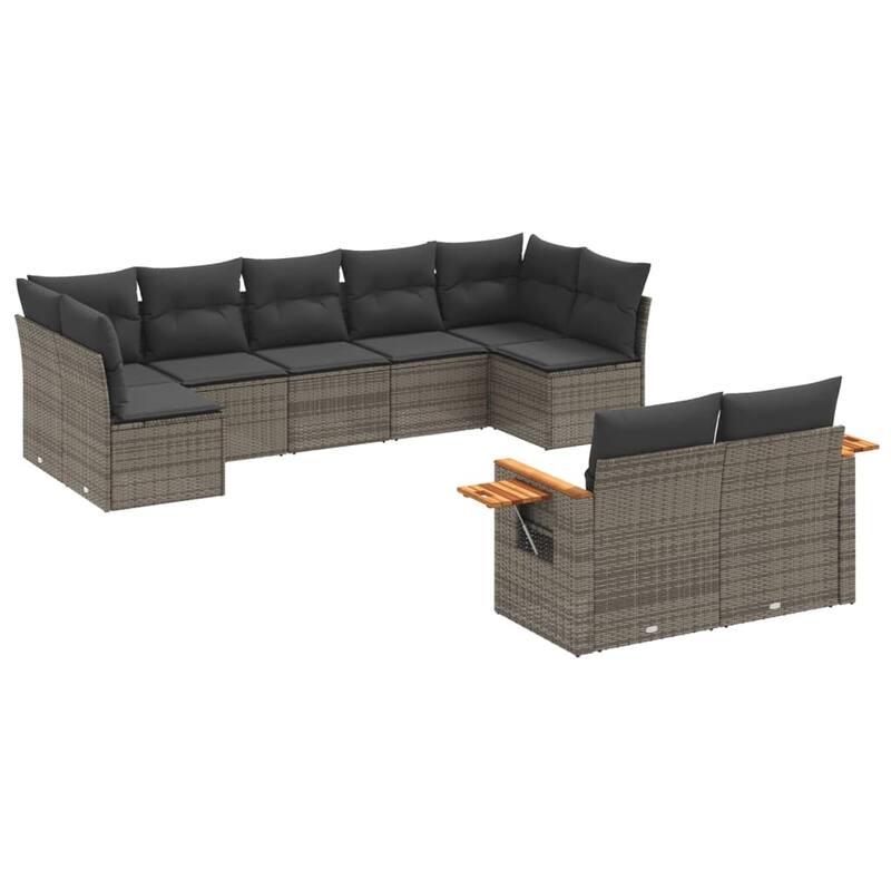vidaXL Patio Sofa Set with Cushions Outdoor Conversation Furniture Poly Rattan - 24.4 x 33.5 x 27.2 in