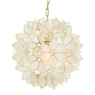 Capiz Lotus Flower Pendant Light, Capiz White Seashells with Antique ...