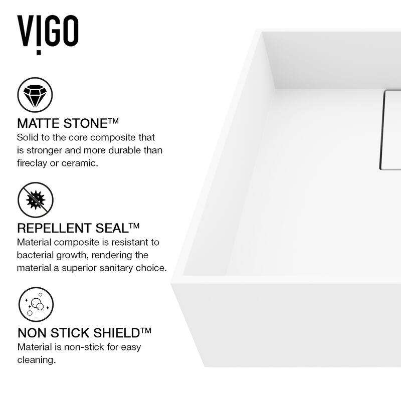 VIGO Bryant 15"L x 15"W MatteStone Vessel Sink and Amada 10"H Faucet Set