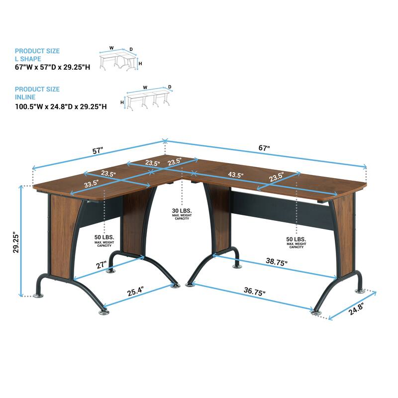 Deluxe Loft-style L-shaped or Inline Computer Desk