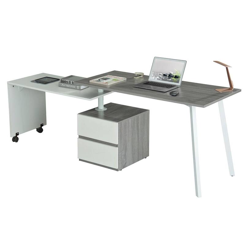 Rotating L-Shape Desk - Modern Computer Workstation, Multi-Positional, Alloy Steel Frame, Grey Finish