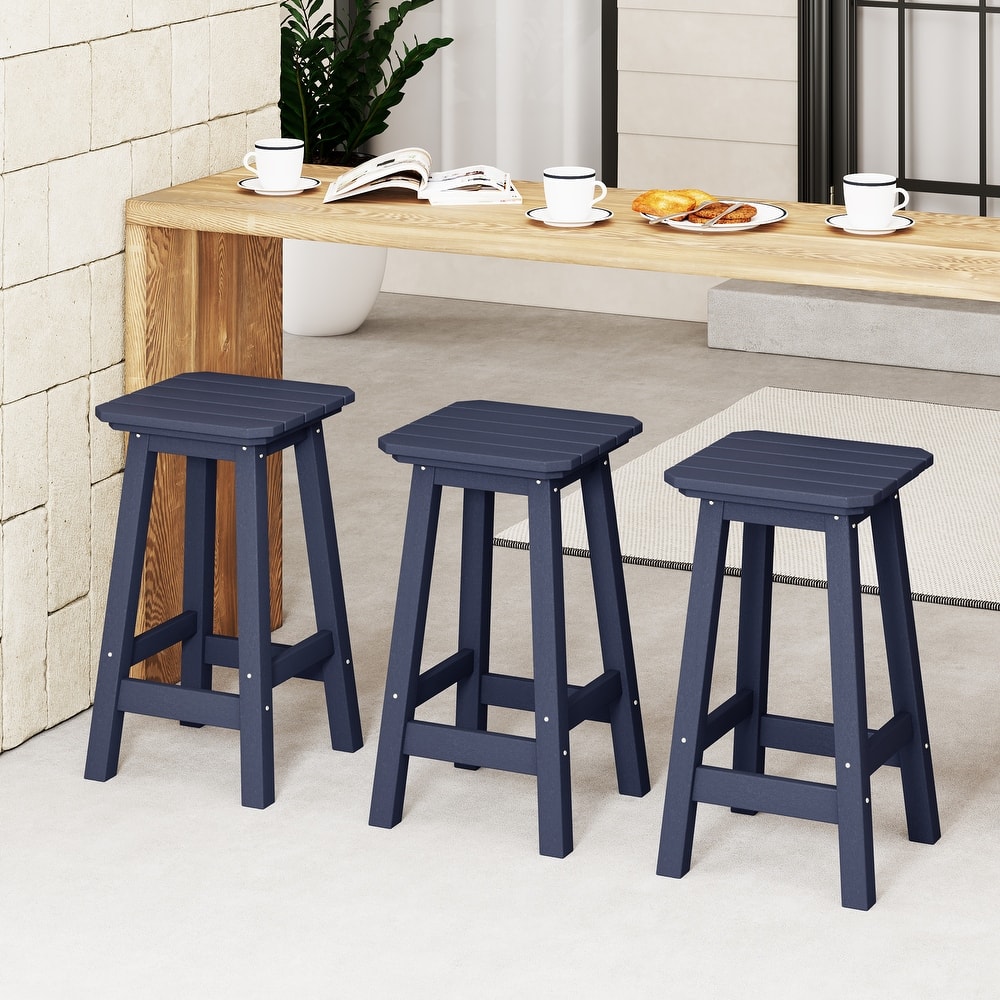 Laguna Hdpe All Weather Outdoor Patio 24" Square Counter Stool (Set Of 3)