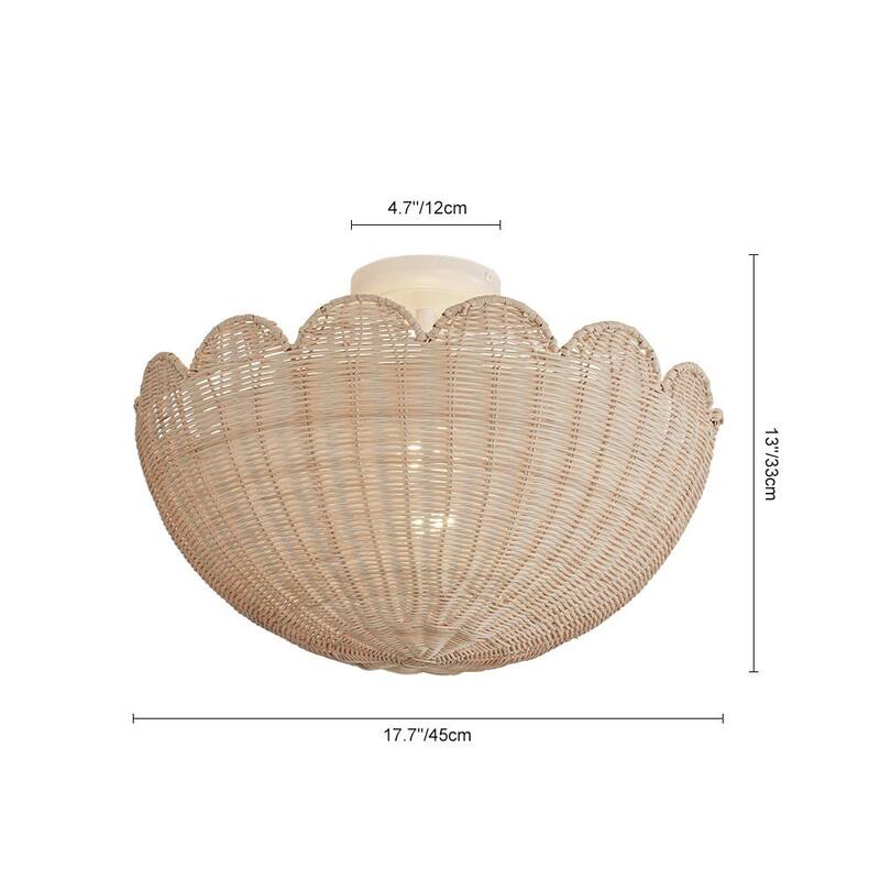 2-Light Coastal Style Scallop Rattan Semi Flush Mount - N/A