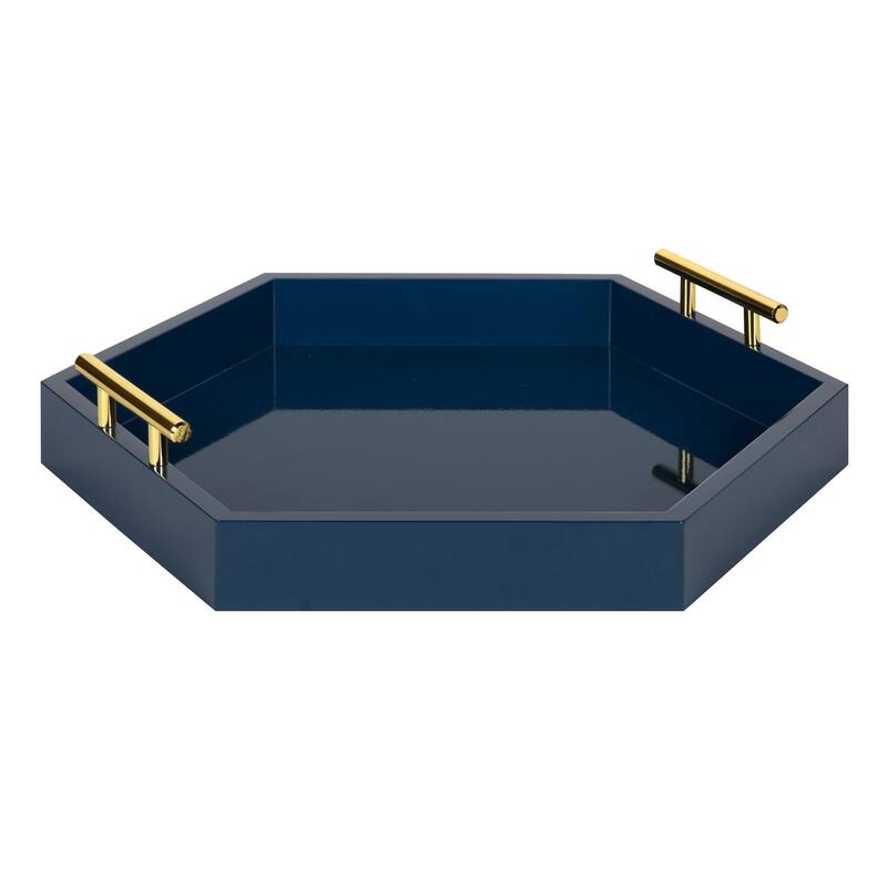 Kate and Laurel Lipton Hexagon Decorative Tray - 18x18 - Navy Blue/Gold