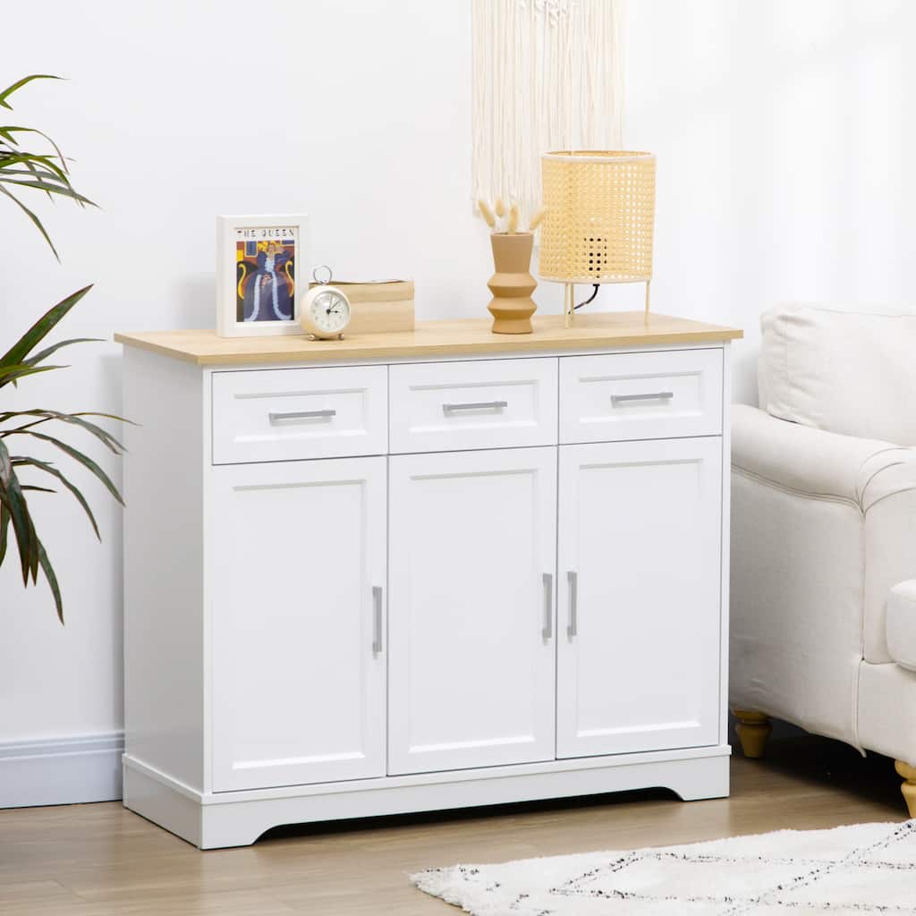 HOMCOM Modern Kitchen Sideboard Buffet Cabinet with Storage Versatility, 3 Drawers, Cabinets and Adjustable Shelf