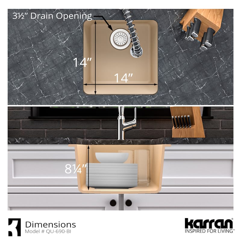 Karran Undermount Quartz Bar Single Bowl Sink
