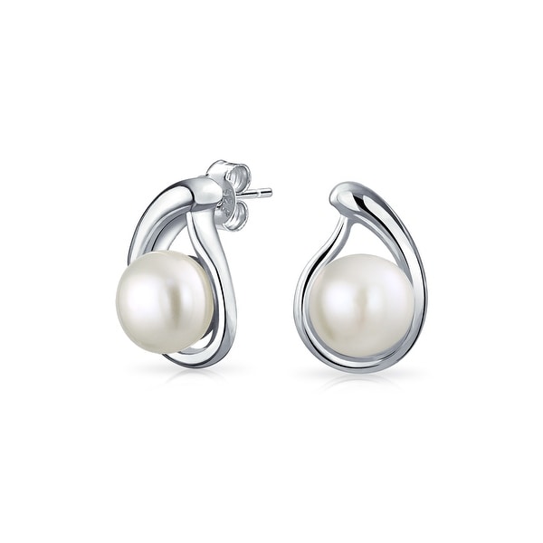 Cultured Freshwater Pearl Stud Earrings set in Rhodium Plated Sterling Silver Bridal Wedding Jewellery