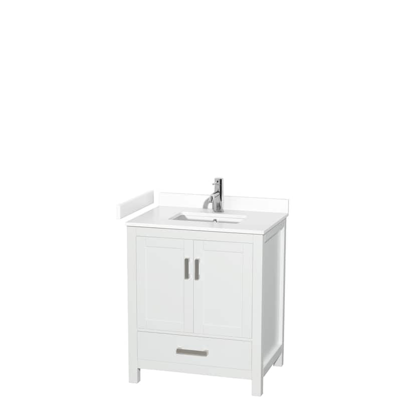 Sheffield Single Bathroom Vanity Set, Cultured Top, No Mirror - 30-Inch Single - White, White Cultured Marble Top, Chrome Trim