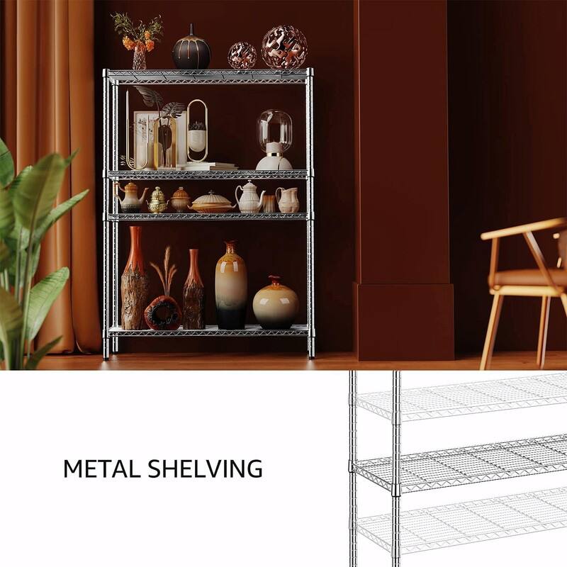 1400 LBS Heavy Duty Garage Shelving, 4-Tier Adjustable Black Metal Wire Storage Shelf Unit