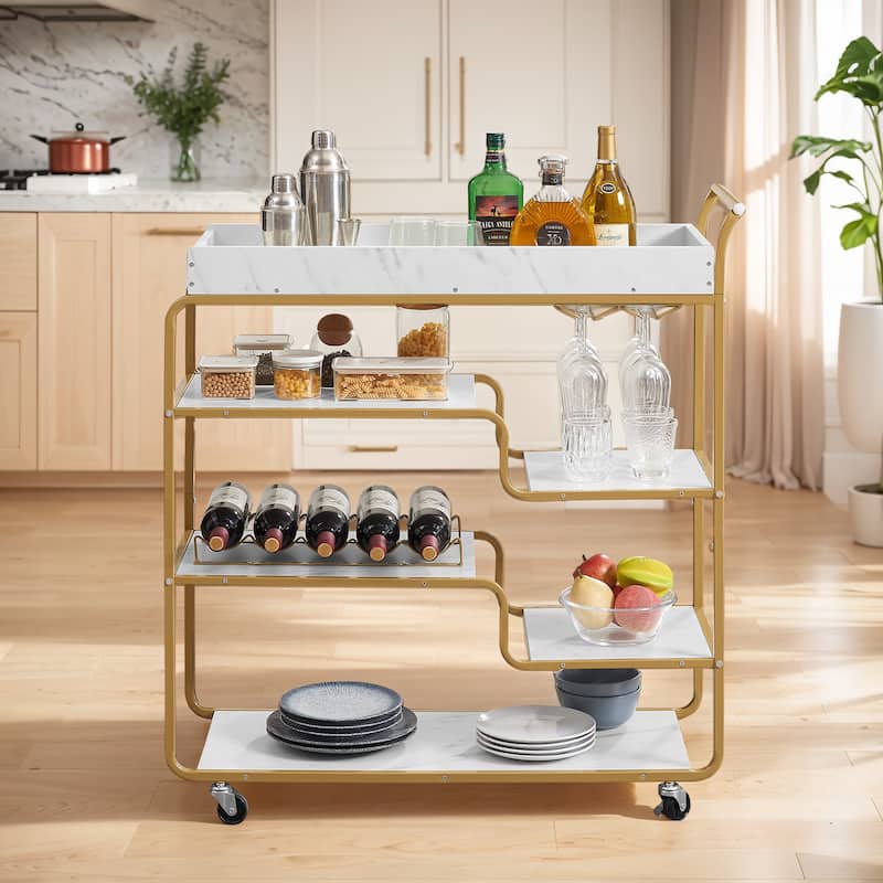 Mobile Bar Cart on Wheels,6-Tier Bar Bar Serving Carts with Wine Rack and Glass Holder for Kitchen,Gold - N/A