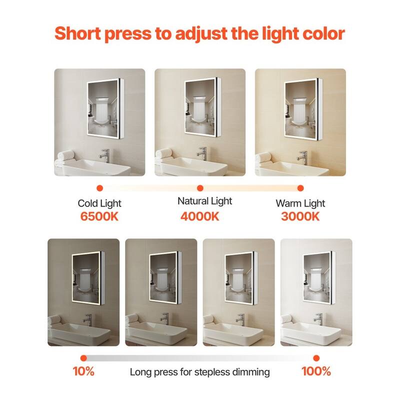 24" Wall Mounted Lighted Bathroom Mirror Medicine Cabinet with Anti-Fog and Magnifier - 24” x 4.9” x 31.9”