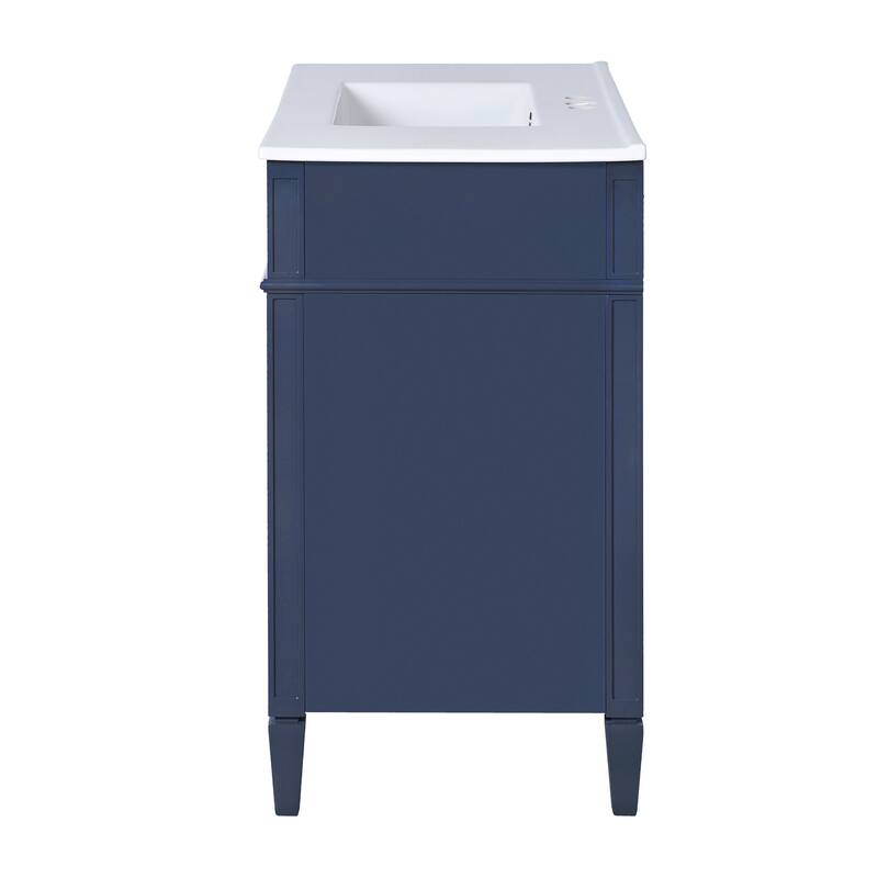 Modern Single Sink Bathroom Vanity Cabinet with Door Rack, Tip-out Drawer, 2 Pull-out Drawers, Metal Knobs and Adjustable Shelf