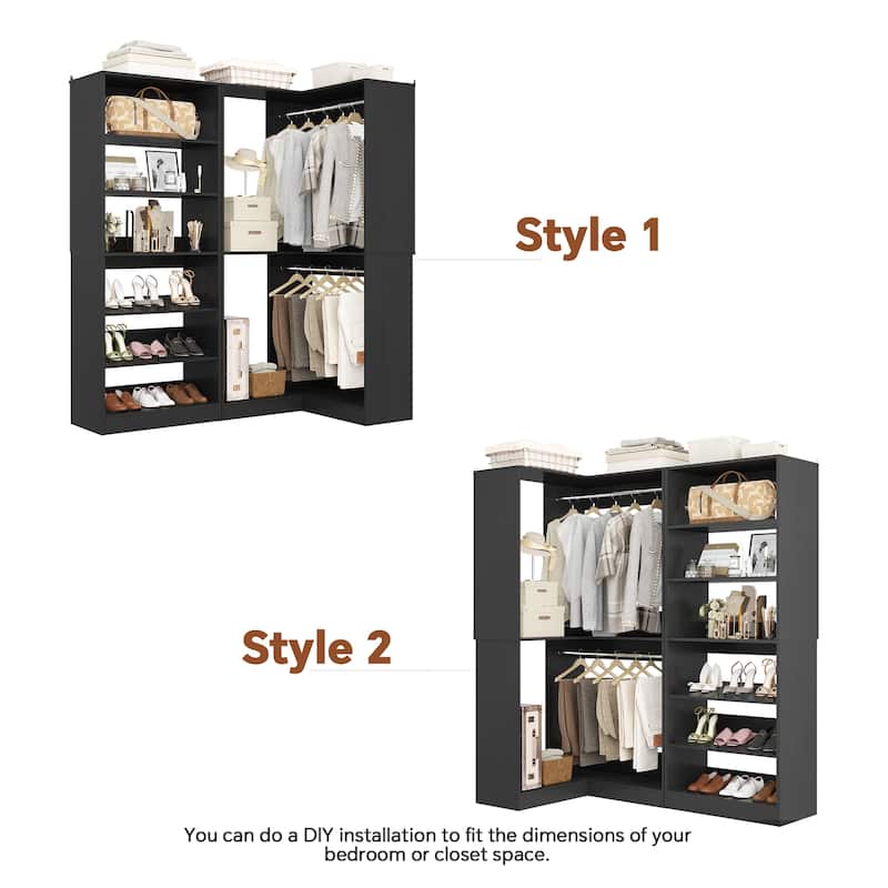Cimly Set of 2 Corner Closet System, Freestanding Closet Organizer with Hanging Rods and Tower Shelves