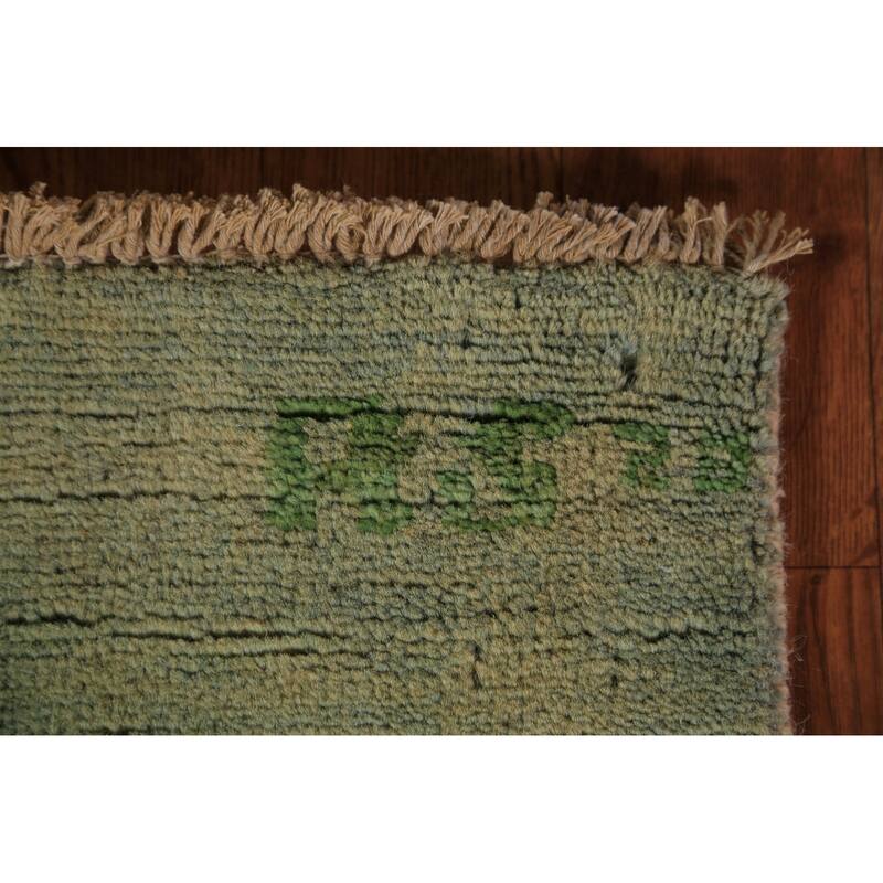 Light Green Gabbeh Modern Oriental Rug Handmade Wool Carpet - 3'3" x 6'5"