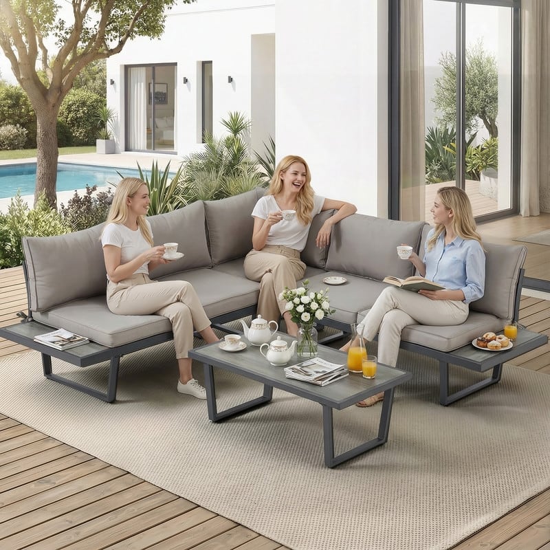 4-Piece Outdoor Patio Conversation Set with Coffee Table – All-Weather Furniture for Garden, Pool & Balcony