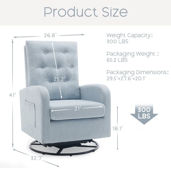 dimension image slide 3 of 5, HOMYKA Swivel Rocking Upholstered Armchair Nursery Glider Linen Accent Chairs