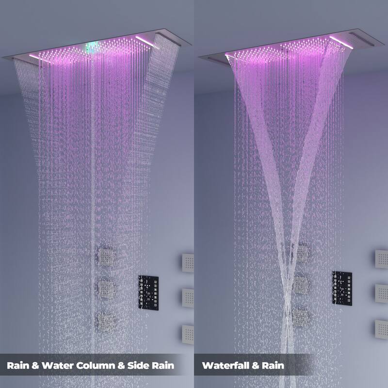 Luxury Shower System, 64-Color LED Music Multi-Function Thermostatic Shower Faucet Set with 6 Body Jets & Handheld Shower Head