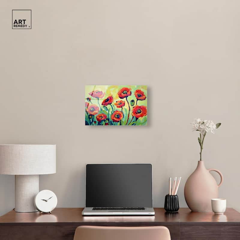 Red Poppy Field I Acrylic by Art Remedy, Ready to Hang