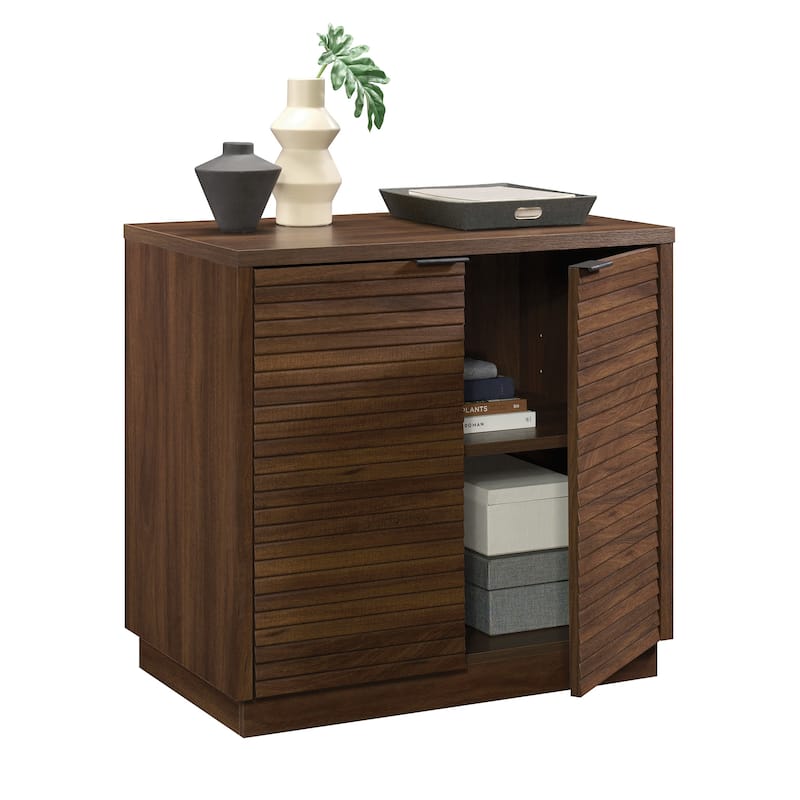 Anmytek Brown Slatted Door Storage Cabinet Modern Living Room and Dining Room Organizer