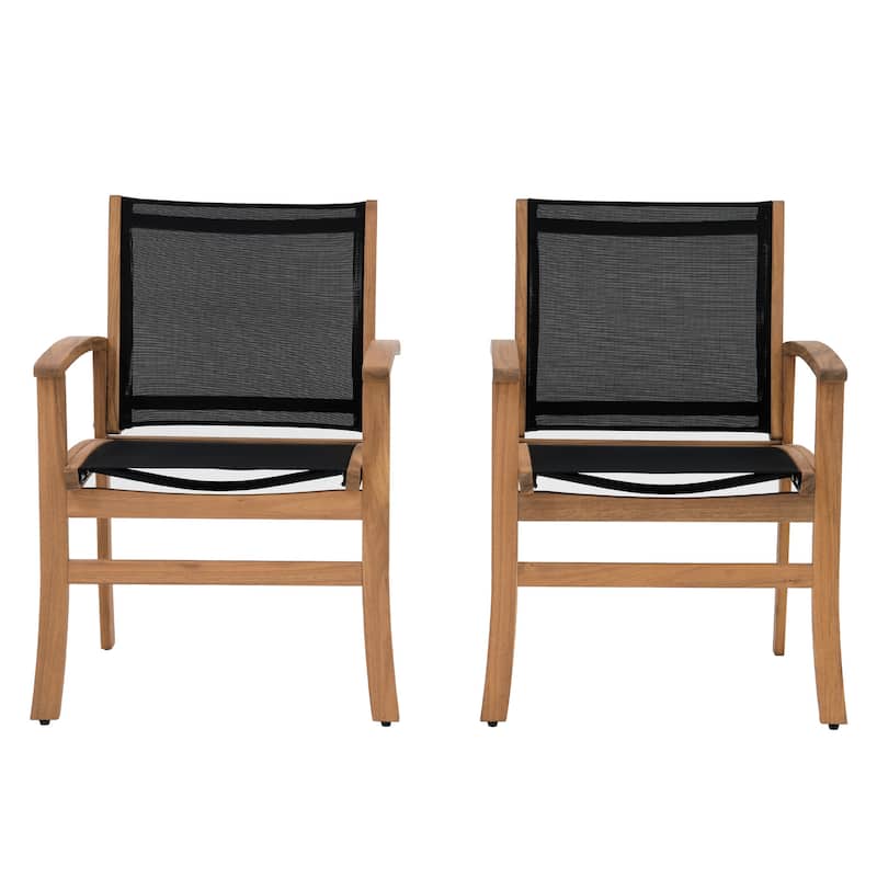 Outdoor Wooden Armchairs with Textilene Back (Set of 2)